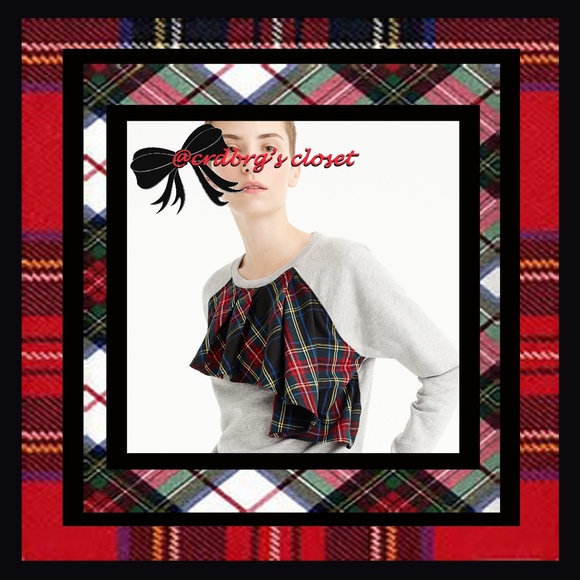 NWT, JCrew Tartan Ruffle Sweatshirt - Picture 3 of 3